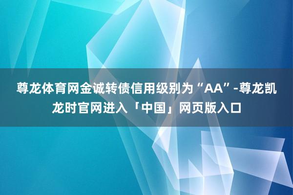 尊龙体育网金诚转债信用级别为“AA”-尊龙凯龙时官网进入「中国」网页版入口