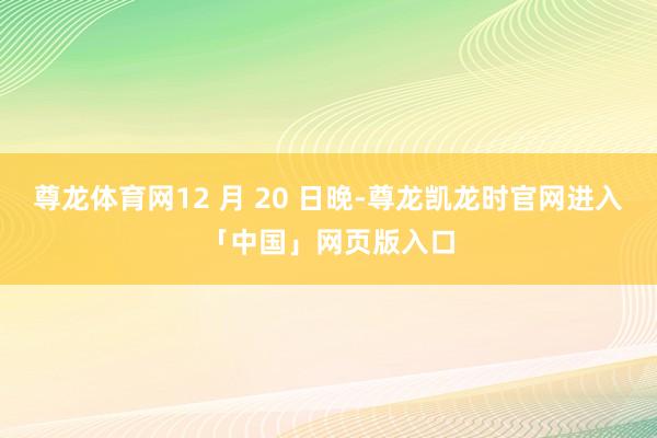 尊龙体育网12 月 20 日晚-尊龙凯龙时官网进入「中国」网页版入口